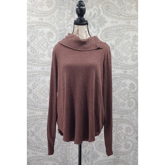 Michael Stars Bibi cowl neck top waffle knit chestnut brown Size 2X Fall Office - Picture 3 of 12